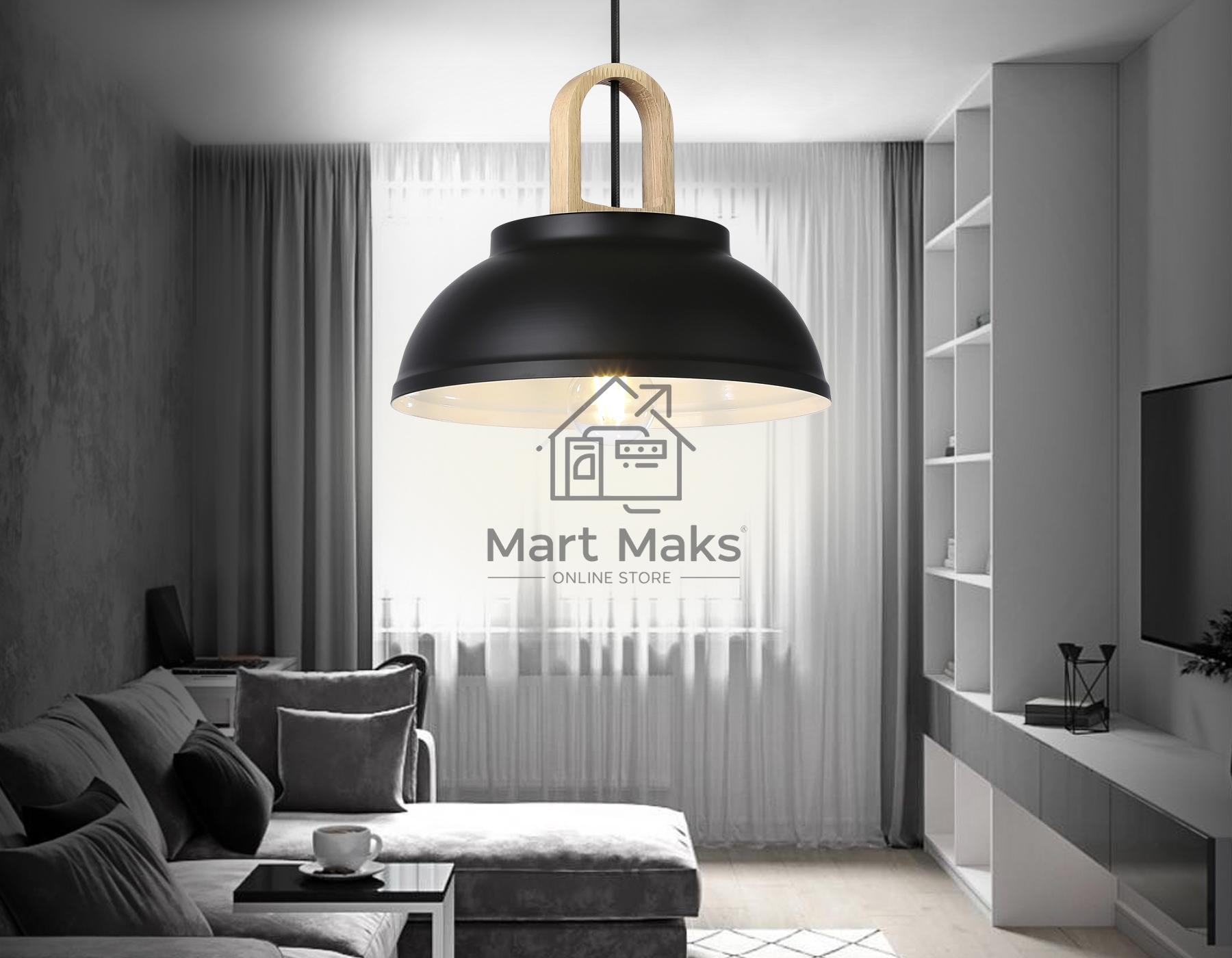 Светильник Ambrella light TR8192 BK/LW черный/светлое дерево E27 max 40W D290*900