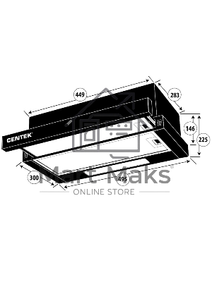 Вытяжка встраиваемая Centek СТ-1840-50 серебристая, 50 см, 600 куб. м/ч, 52 дБ