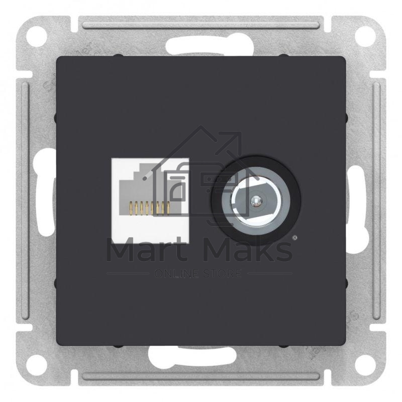 Розетка двойная комп+ТВ, RJ45+TV, кат.5E, механизм, КАРБОН
