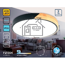 Потолочный светодиодный светильник Ambrella light FZ1306 BK/LW черный/светлое дерево 45W 5000K D500*50 (без ПДУ)