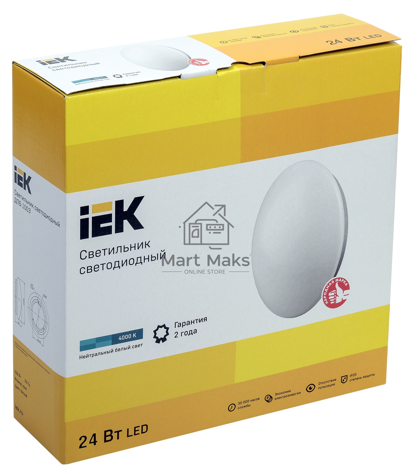 Светильник Iek LDPB0-1003-24-4000-K01 LED ДПБ 1003 24Вт IP20 4000K круг белый диаметр 380 мм, световой поток 1440 Лм