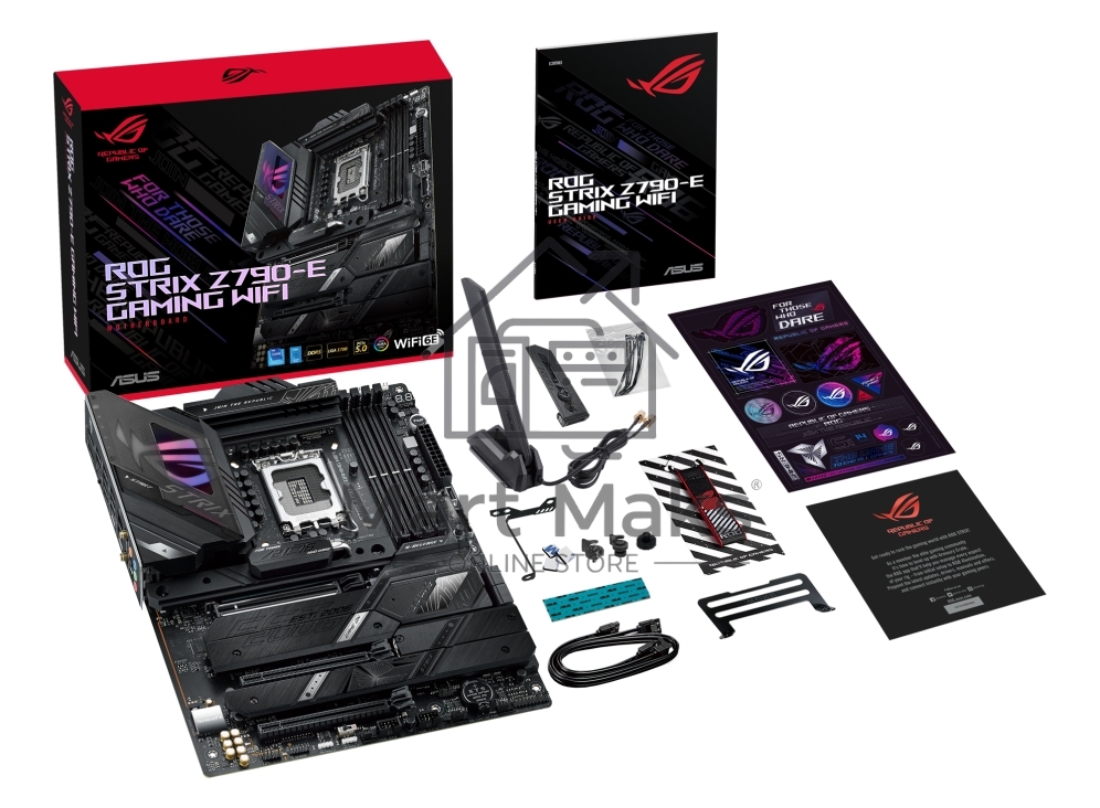 Материнская плата ASUS ROG STRIX Z790-E GAMING WIFI, LGA 1700, Intel Z790, 4xDDR5, 4xSATA, 5xM.2, 1xPCIe 5.0 x16, 2xPCIe 4.0 x4, 1xHDMI, 1xDP, 1x 2.5Gb LAN, 6xUSB-A 3.2 Gen 2, 4xUSB-A 3.2 Gen 1, 5x3.5 мм, 7.1, Standard-ATX