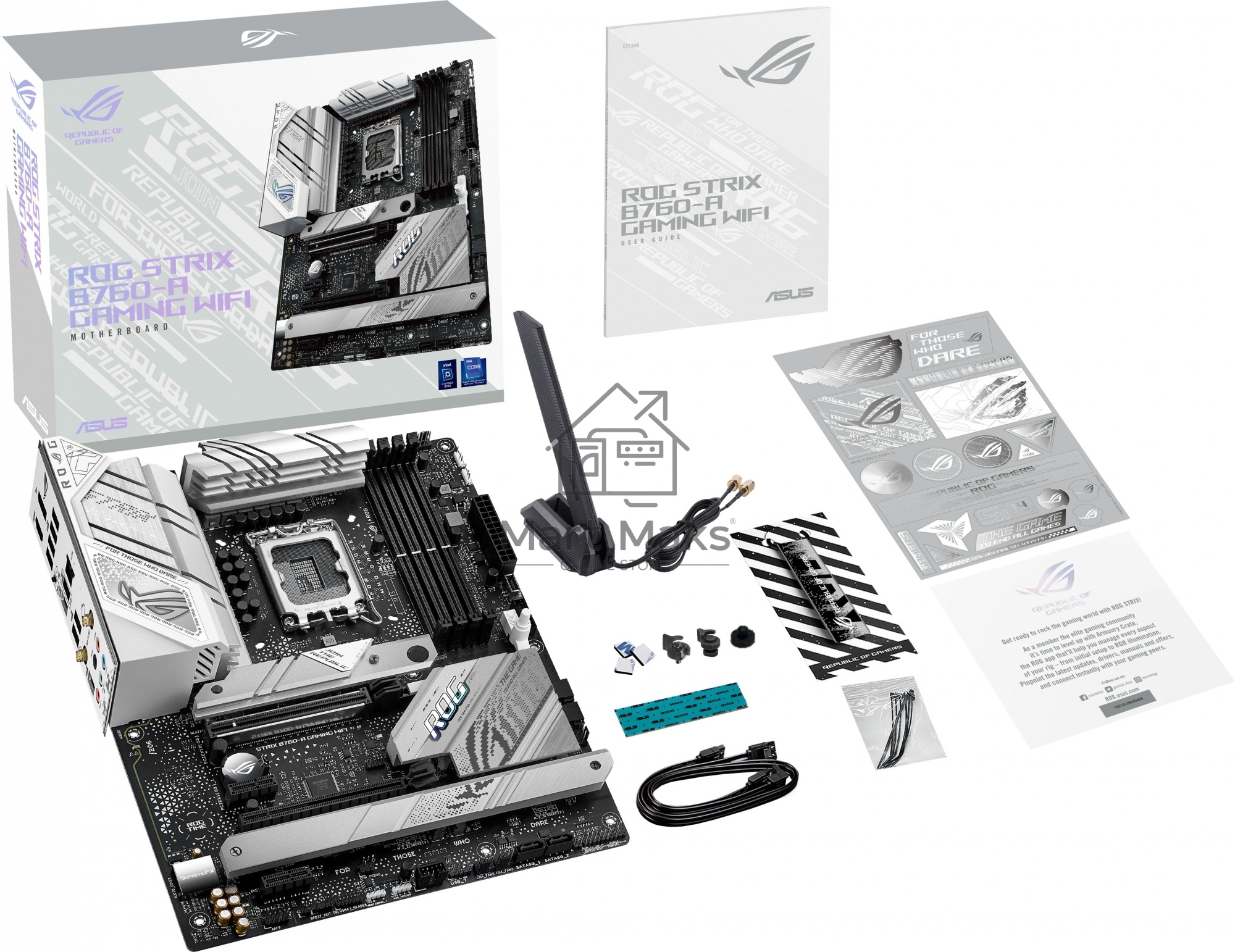 Материнская плата ASUS ROG STRIX B760-A GAMING WIFI, LGA 1700, Intel B760, 4xDDR5, 4xSATA, 3xM.2, 1xPCIe 5.0 x16, 1xPCIe 3.0 x4, 1xHDMI, 1xDP, 1x 2.5Gb LAN, 1xUSB-A 3.2 Gen 2, 2xUSB-A 3.2 Gen 1, 4xUSB 2.0, 5x3.5 мм, 7.1, Standard-ATX