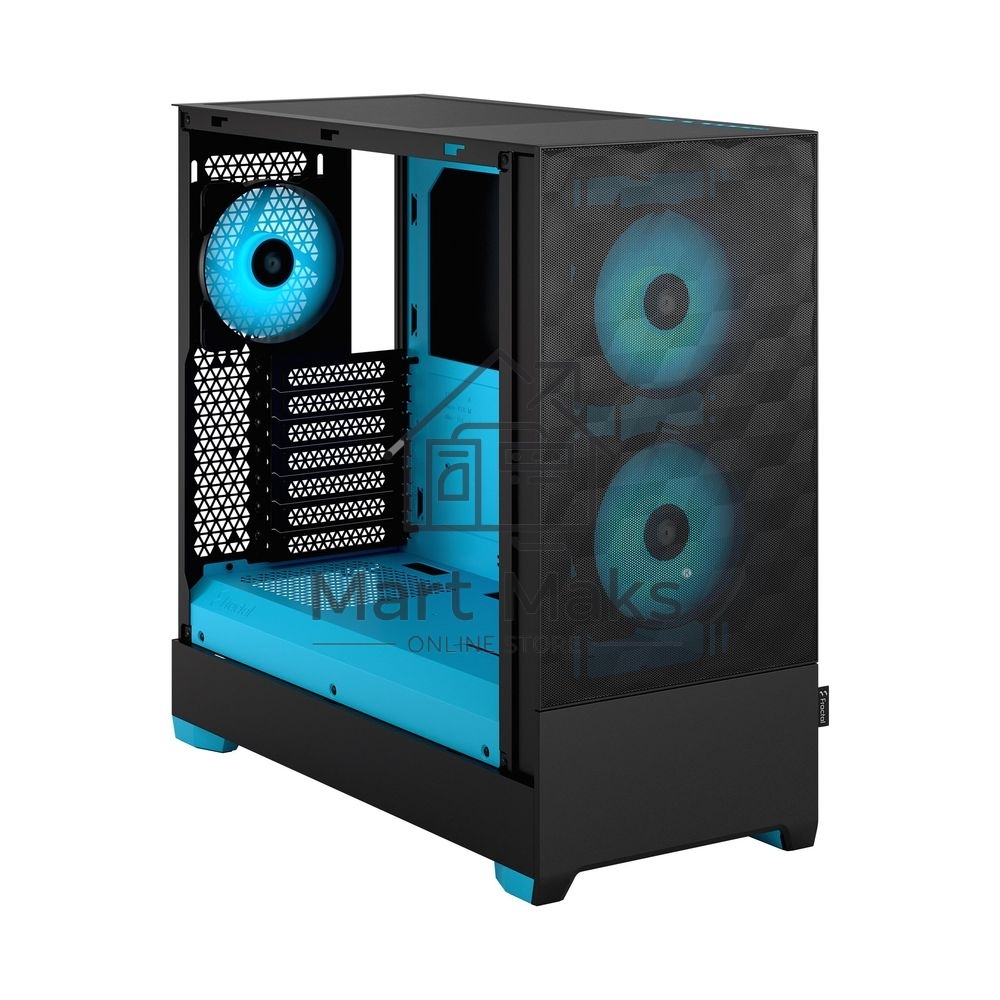 Корпус ПК без блока питания Fractal Design Pop Air RGB Cyan Core TG Clear Tint, Midi-Tower, 3x120mm RGB, 2xUSB-A 3.2 ATX, mATX, mITX черный/циан