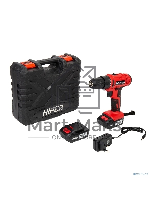 Дрель акк HIPER  12В, 30Нм, 2Ач,  0-350/0-1350 об/мин, 2 акк, Li-ion, БЗП 10мм, кейс