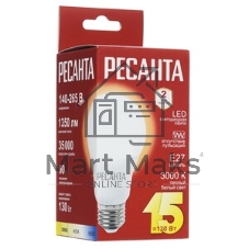 Лампа светодиодная Ресанта LL-R-A65-15W-230-3K-E27 груша, 15 Вт, тепл., Е27