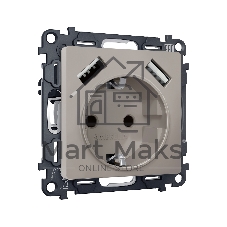 Комплект механизма электрической розетки ALFA Серо-бежевый матовый 2USB A+A 18W (быстрая зарядка) с/з QUANT (AP3690, VM155) MA369010