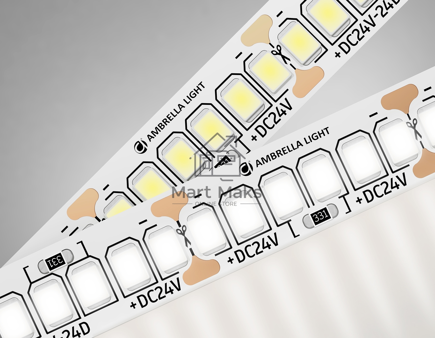 Светодиодная лента Ambrella light GS3402 2835 240Led/ 20W m/ 24V IP20 4500K/ 5000*10*1.2mm (2 конт.)