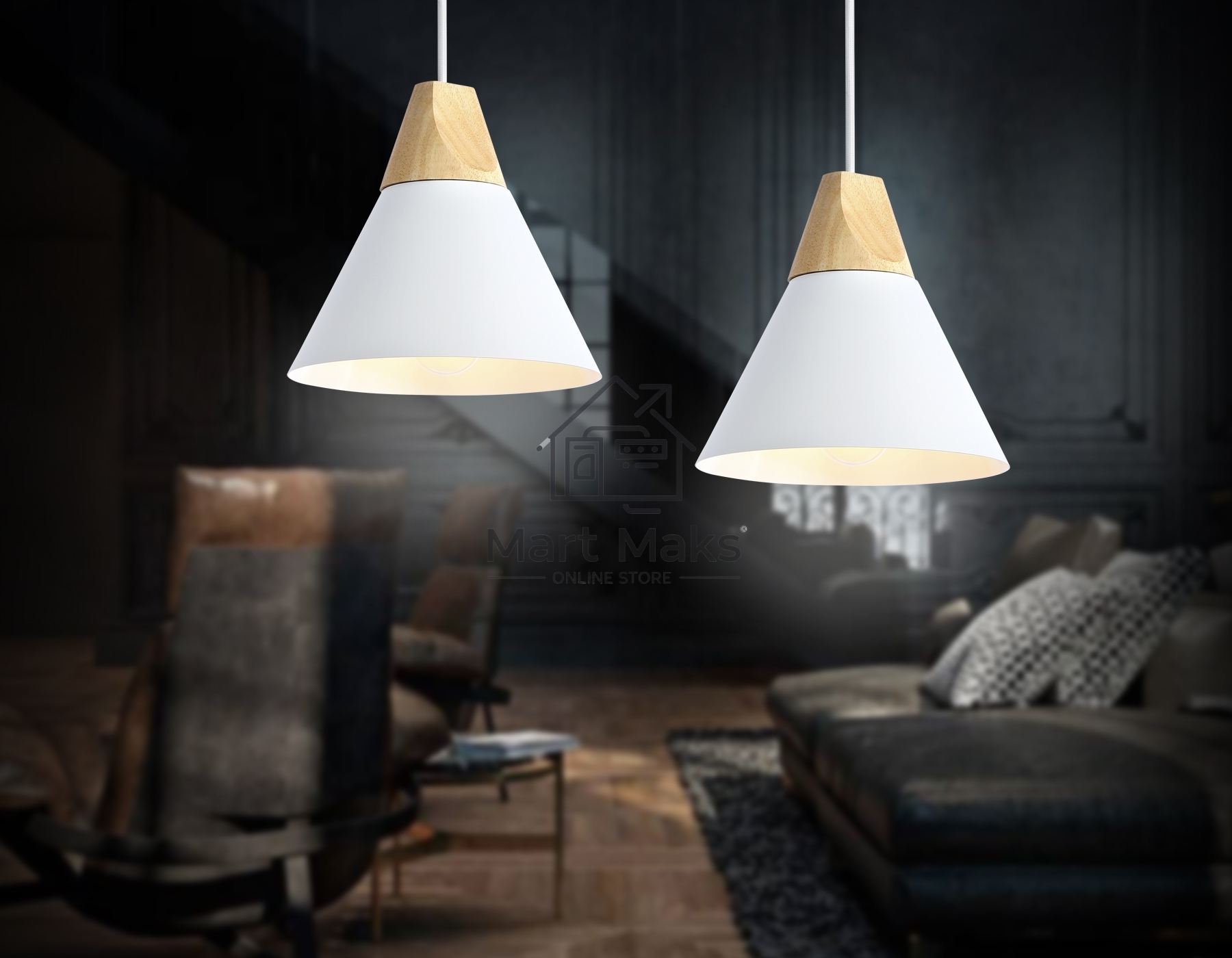 Светильник Ambrella light TR8195 WH/LW белый/светлое дерево E27 max 40W D230*935
