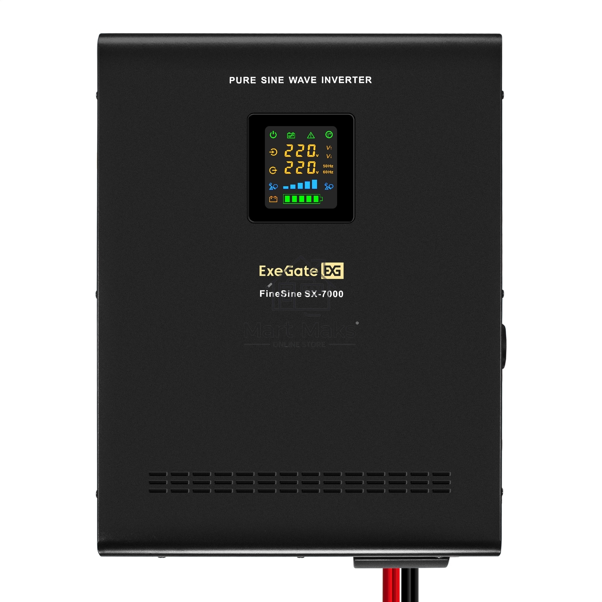 Комплект Источник бесперебойного питания EX296005RUS + батарея 55Aч EX285667RUS 4шт (инвертор, синус, для котла, настенный) ExeGate FineSine SX-7000.LCD.AVR.2SH.T <7000VA/5000W, чистая синусоида, цветной LCD-дисплей, AVR, 2*Schuko+клеммы, линейно-интеракт
