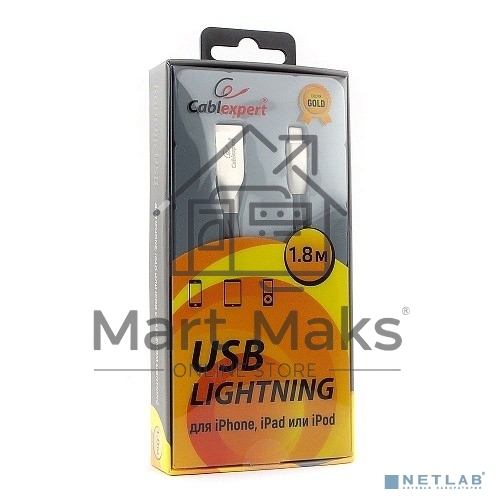 Кабель Cablexpert для Apple CC-G-APUSB01Bk-1.8M, AM/Lightning, серия Gold, длина 1.8м, черный, блистер