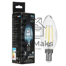 Лампа светодиодная Gauss Filament 103201209-D 9Вт цок.: E14 свеча 220B св. свеч. белый нейт. (упак.: 10 шт)
