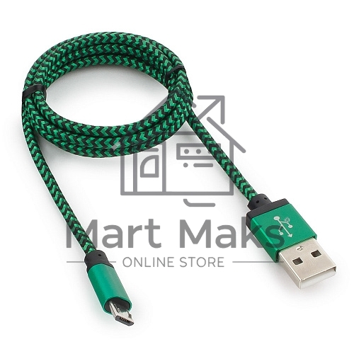 Кабель Gembird USB 2.0 Cablexpert CC-mUSB2gn1m, AM/microBM 5P, 1м, нейлоновая оплетка, алюминиевые разъемы, зеленый, пакет