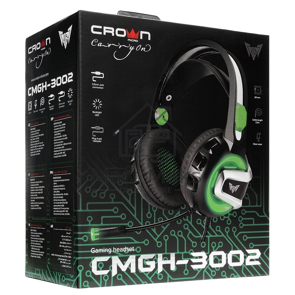 Гарнитура игровая Crown CMGH-3002 черный/зеленый