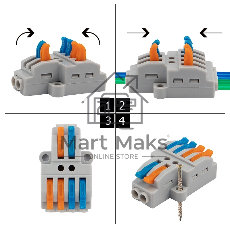 Клемма Rexant СМК 2х2 проходная разветвительная 2 полюса, с монтажной площадкой (1 ввод, 2 вывода на полюс), (5 шт./уп.)