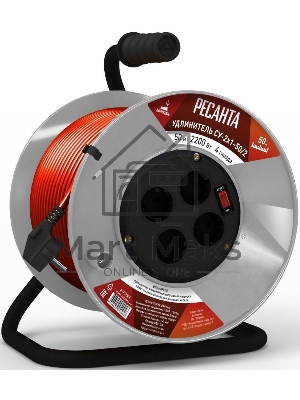 Удлинитель силовой Ресанта СУ-2х1-50/2 (61/118/5) 2x1.0кв.мм 4розет. 40м ПВС катушка оранжевый