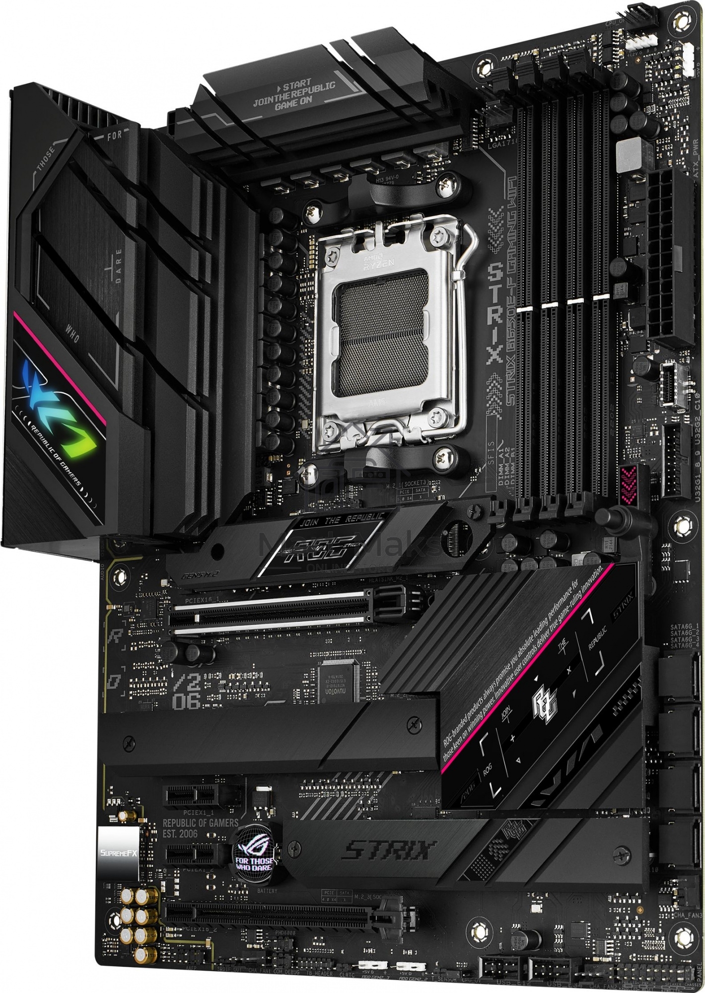 Материнская плата ASUS ROG STRIX B650E-F GAMING WIFI, AM5, AMD B650, 4xDDR5, 4xSATA, 3xM.2, 1xPCI-E 5.0 x16, 1xPCI-E 4.0 x4, 2xPCI-E x1, 1xHDMI, 1xDP, 1x 2.5Gb LAN, 4xUSB-A 2.0, 4xUSB-A 3.2 Gen 1, 2xUSB-A 3.2 Gen 2, 1xUSB-C 3.2 Gen 2, 1xUSB-C 3.2 Gen 2x2,