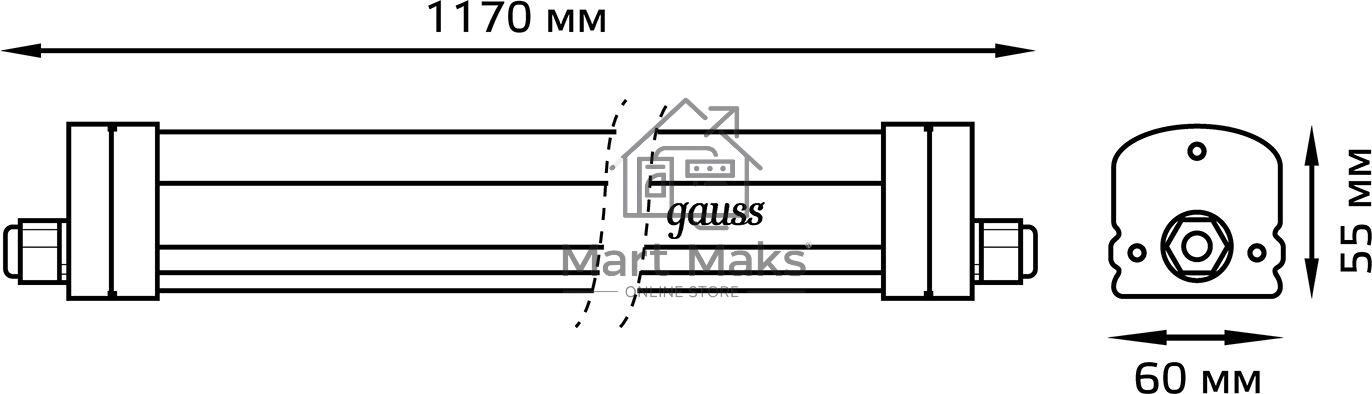 Св-к светодиодный Gauss IP65 1170*60*55мм 36Вт 2500lm 6500К линейн. мат. с возм. соед. в линию 843425336 Gauss