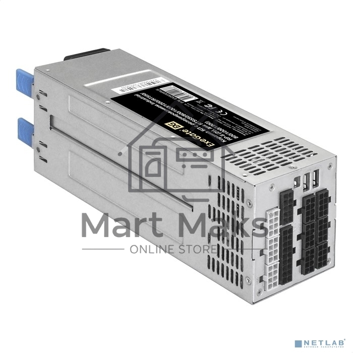 Серверный блок питания 2U Redundant 2x1000W ExeGate EX292323RUS Industrial-RTS1000 (APFC, КПД 94% (80 PLUS Platinum), 4 cm fan, 24pin, 2x(4+4)pin, 2PCIe, 2SATA, 6IDE, Cable Management)