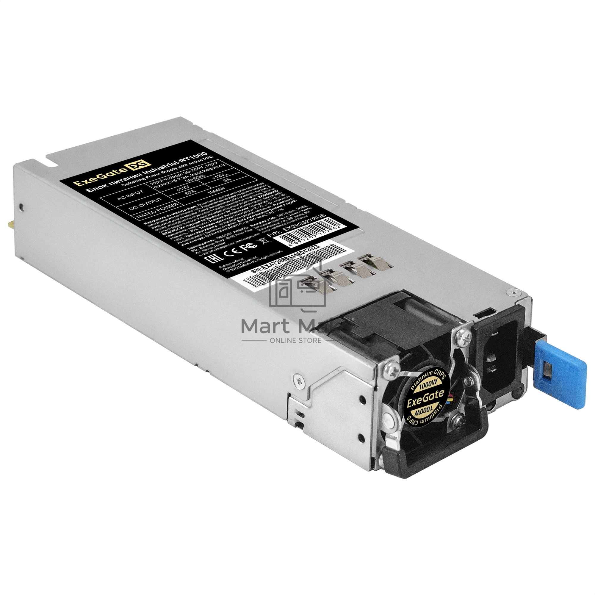 Блок питания серверный (модуль к RTS1000 Redundant) 1000W ExeGate Industrial-RT1000 (APFC, КПД 94%(80 PLUS Platinum), 4 см fan)