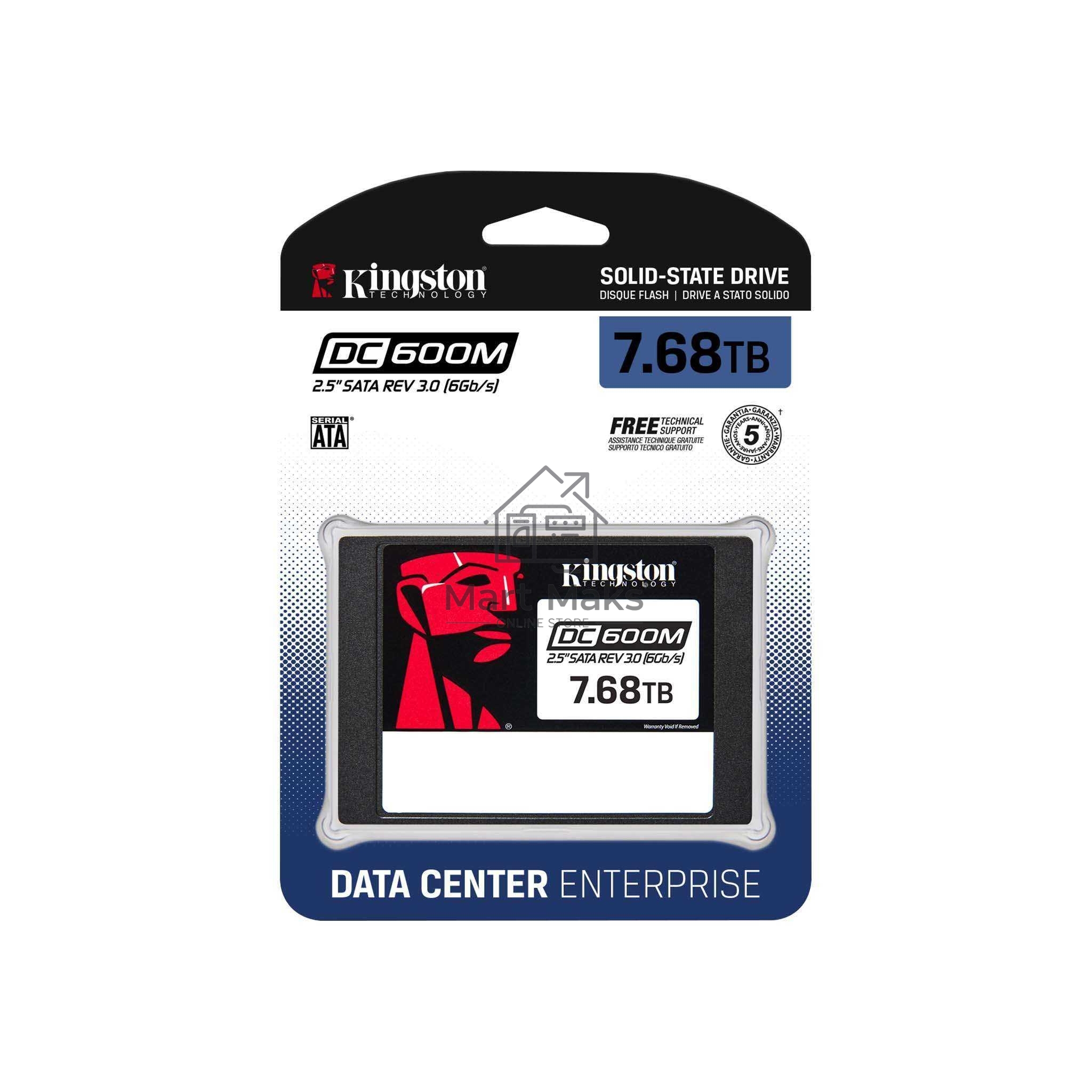 Накопитель SSD Kingston DC600M, 7680 ГБ, SATA III, R/W 560/530 МБ/с