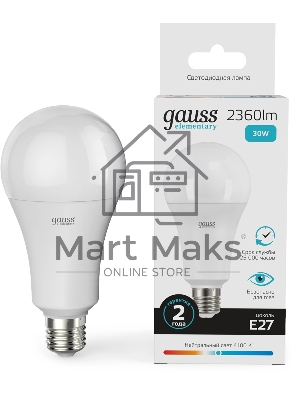 Лампа светодиодная Gauss Globe Elementary 30Вт цок.:E27 груша 220B св.свеч.белый нейт. А67 (упак.:10шт)