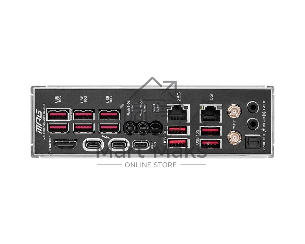 Материнская плата MSI MPG Z890 CARBON WIFI, LGA 1851, Intel Z890, 4xDDR5, 4xSATA, 5xM.2, 1xPCI-E 5.0 x16, 1xPCI-E 5.0 x8, 1xPCI-E 4.0 x4, 1xHDMI, 2xUSB-C Thunderbolt 4, 1xUSB-C 3.2 Gen 2, 10xUSB-A 3.2 Gen 2, 2x 5Gb LAN, 2x3.5 мм, 7.1, ATX