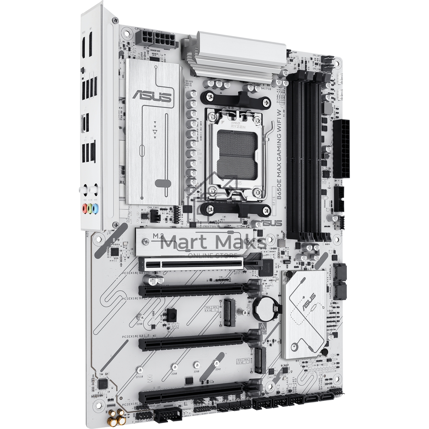 Материнская плата ASUS B650E MAX GAMING WIFI W, AM5, AMD B650, 4xDDR5, 4xSATA, 3xM.2, 1xPCIe 5.0 x16, 1xPCIe 4.0 x4, 2xPCIe 3.0 x1, 1xDP, 1xHDMI, 1x2.5Gb LAN, Wi-Fi 6E, Bluetooth 5.3, 1xUSB-C 10Gbps, 3xUSB-A 10Gbps, 2xUSB-A 5Gbps, 2xUSB-A 2.0, 3x3.5 мм, 7