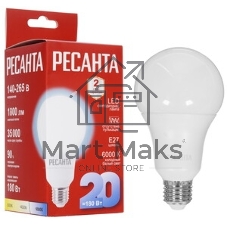 Лампа светодиодная Ресанта LL-R-A80-20W-230-6K-E27 груша