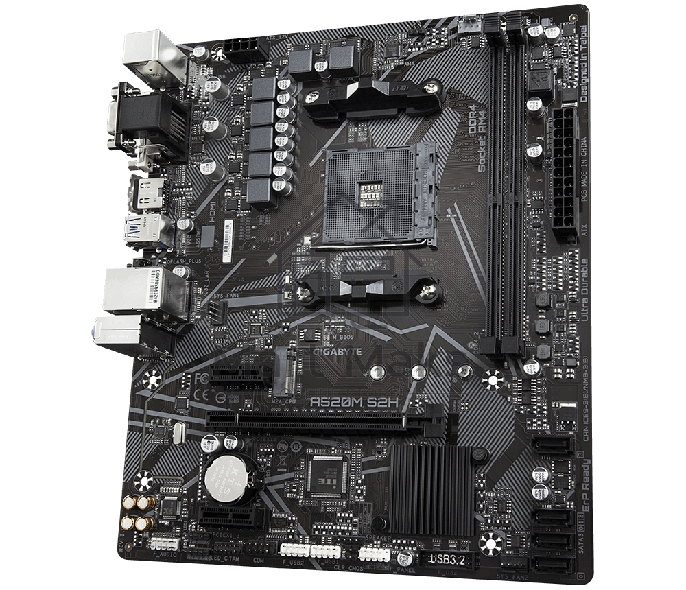 Материнская плата Gigabyte A520M S2H, AM4, AMD A520, 2xDDR4, 4xSATA, 1xM.2, 1xPCIe 3.0 x16, 2xPCIe x1, 1xHDMI, 1xDVI-D, 1xVGA, 1x 1Gb LAN, 4xUSB-A 3.2 Gen 1, 2xUSB-A 2.0, 3x3.5 мм, 7.1, mATX