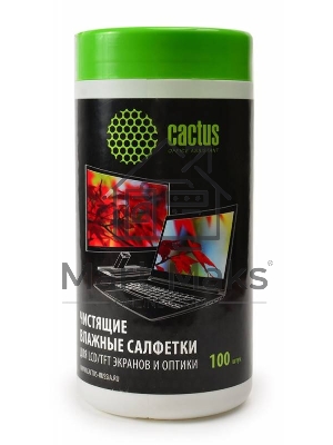 Салфетки Cactus CS-T1001 Туба с чистящими салфетками для экранов и оптики, 100 шт