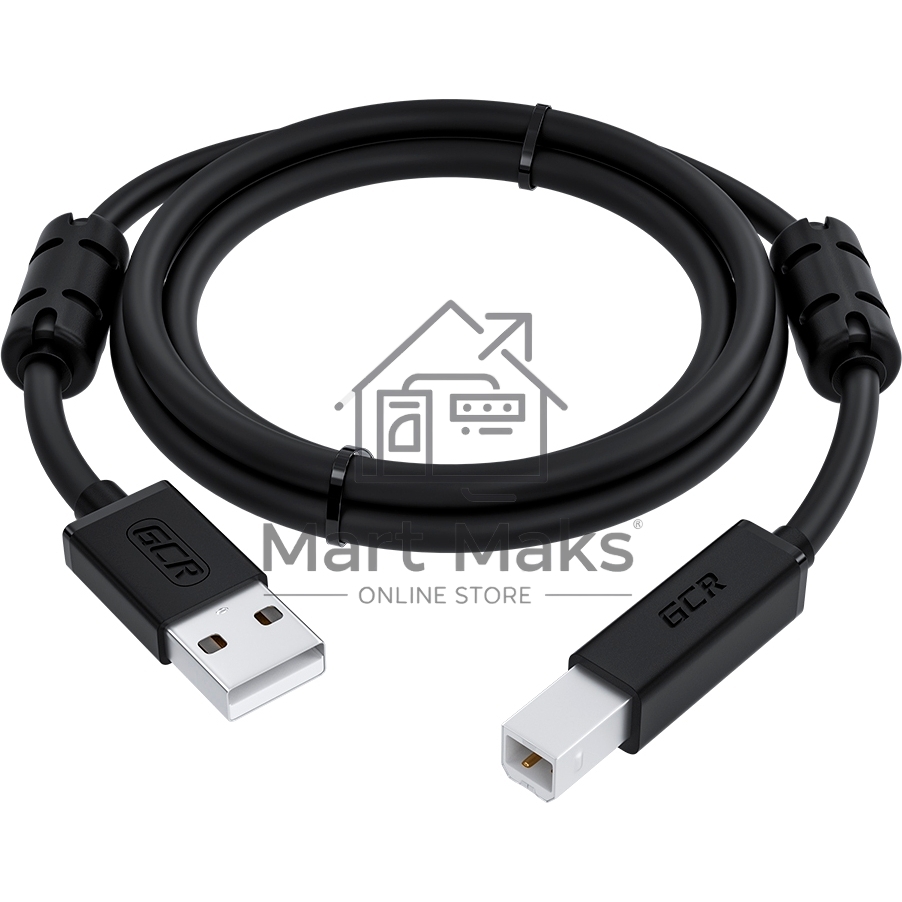 Кабель GCR PROF 2.0m USB 2.0, AM/BM, черный, ферритовые кольца, 28/24 AWG, экран, армированный, морозостойкий, GCR-52423