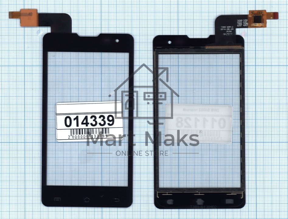 Сенсорное стекло (тачскрин) T399 VER1.2 для DNS S4003, черное