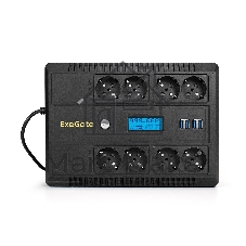 Источник бесперебойного питания ExeGate NEO Smart LHB-650.LCD.AVR.8SH.CH.RJ.USB 650VA/390W, LCD, AVR, 8*Schuko, RJ45/11, USB, 4*USB-порта для зарядки, черный