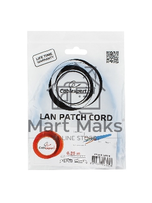 Патч-корд UTP Cablexpert кат.6, 0.25м, литой, многожильный, синий
