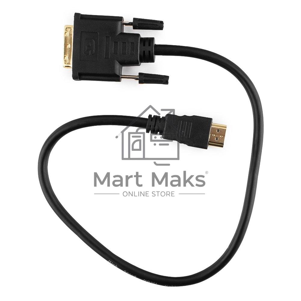 Кабель HDMI-DVI Cablexpert CC-HDMI-DVI-0.5M, 19M/19M, single link, медь, позол.разъемы, экран, 0.5м, черный, пакет