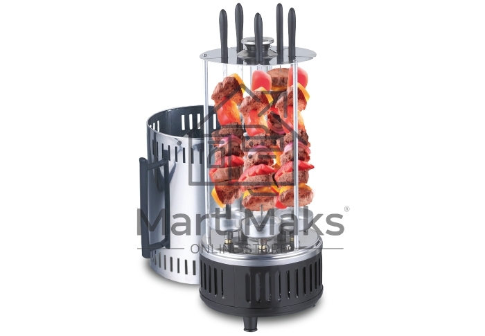 Шашлычница электрическая Centek CT-1460 1000Вт, Кварц нагр, Рецепты, 5 шамп (310мм), вращ 12раз/мин+ колба!