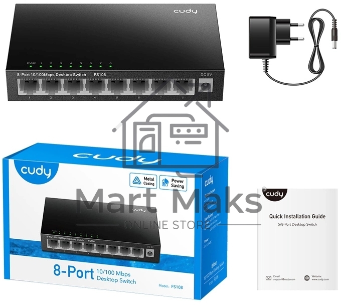 Коммутатор 8-Port 10/100 Mbps Desktop Switch, 8 10/100M RJ45 Ports, Loop Detection, Metal Case, Power Saving, Plug & Play