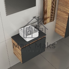 Комплект для ванной, 4 предмета (тумба Bau 50, графит + раковина BAU Hotel mini 24х24 + смеситель Hotel Still, выпуск клик-клак, хром)