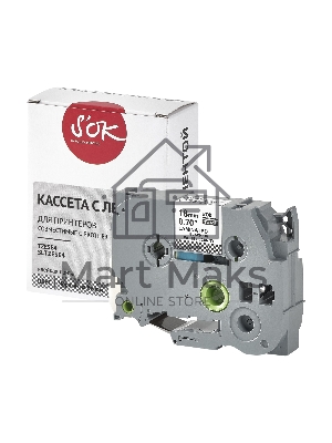 Кассета с лентой S'OK by Sakura Printing TZESE4 для Brother, черный на белом, 18мм/8м, наклейка