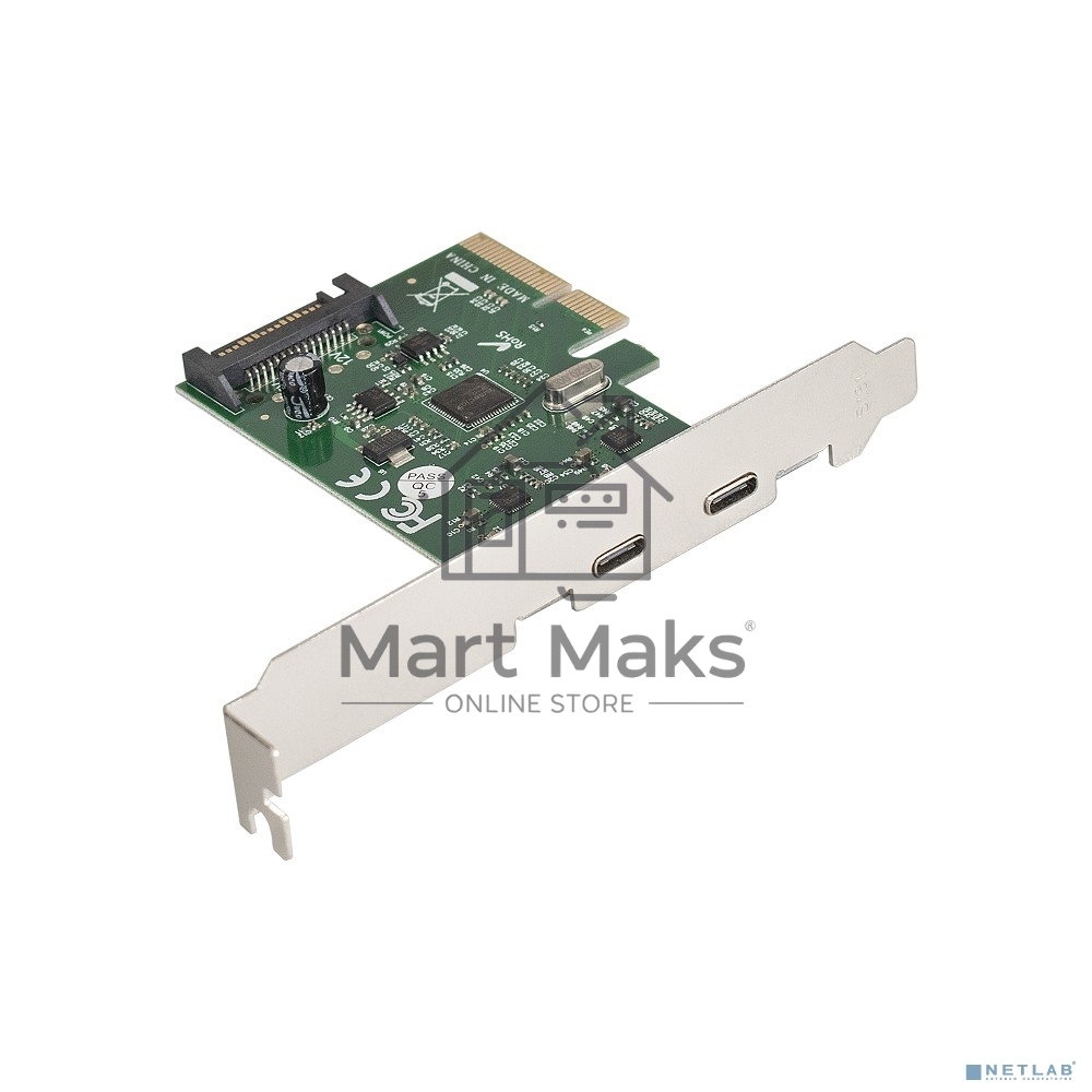 Контроллер ExeGate EXE-313 PCI-Ex4, 2*USB3.1 Type-C ext, разъем доп.питания (OEM)