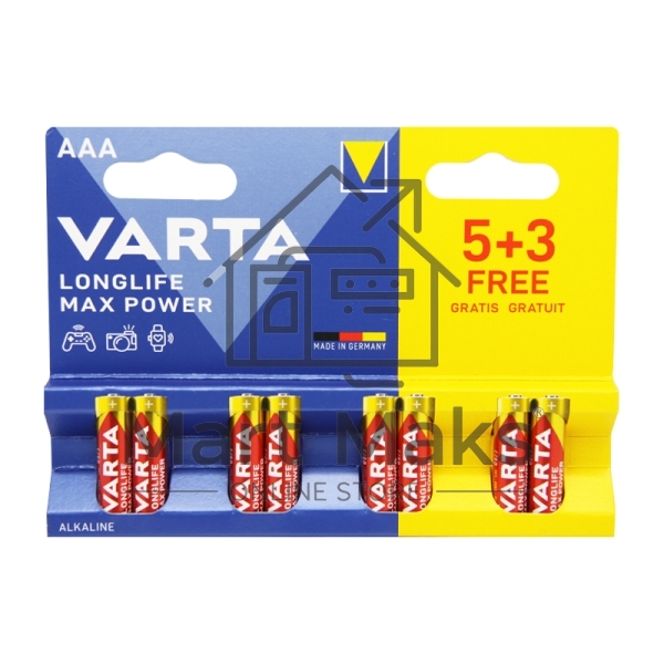 Батарея Varta LongLife Max Power Alkaline LR03 BL5+3 AAA (8шт) блистер