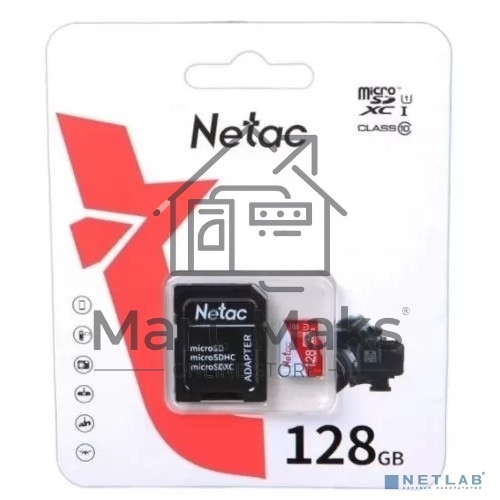 Карта памяти Netac P500 ECO 128GB MicroSDXC U1/C10 up to 80MB/s, retail pack with SD Adapter