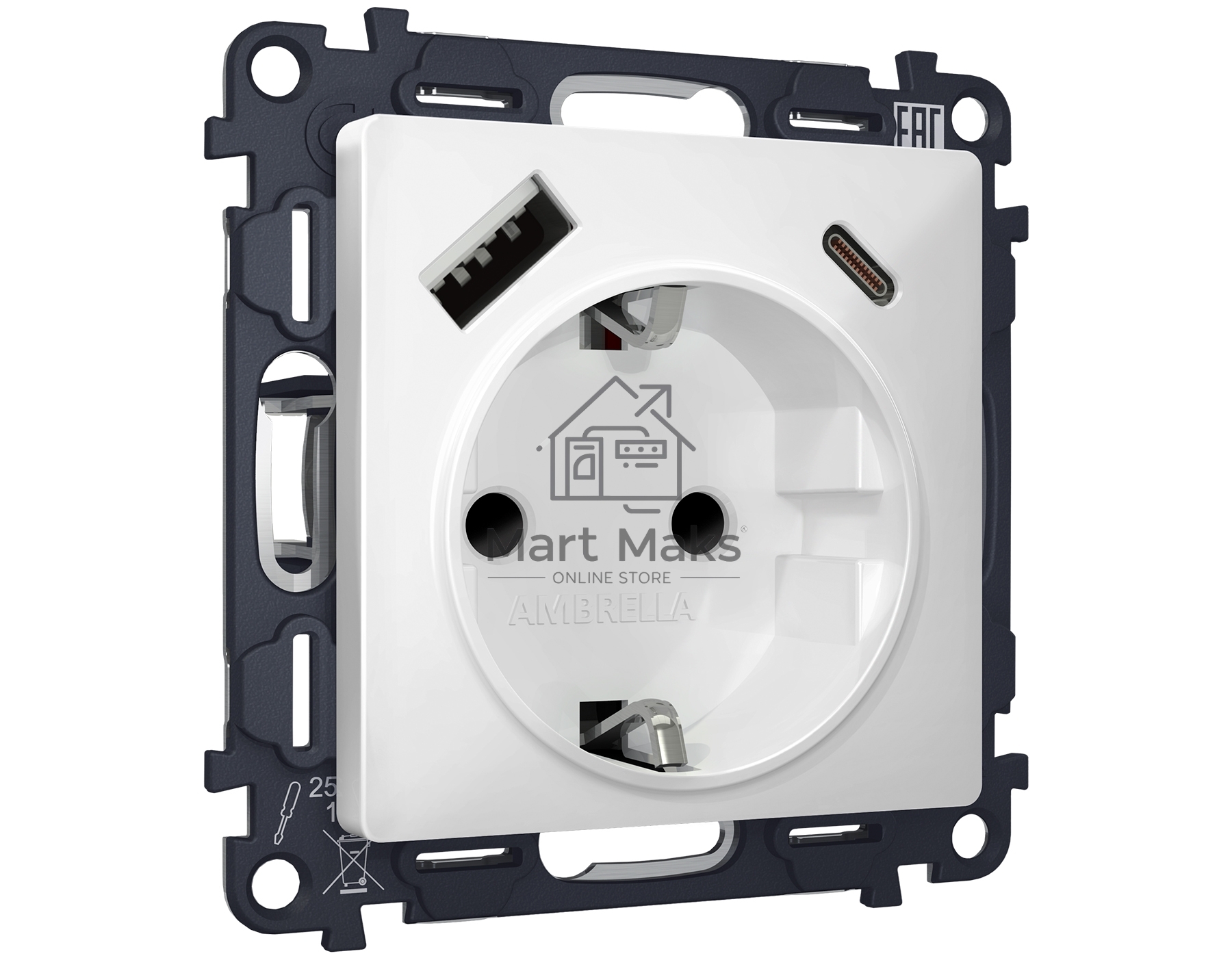 Комплект механизма электрической розетки ALFA Белый матовый 2USB A+C 20W (быстрая зарядка) с/з QUANT (AP1300, VM160) MA130010