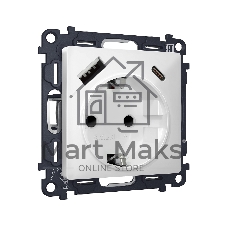 Комплект механизма электрической розетки ALFA Белый матовый 2USB A+C 20W (быстрая зарядка) с/з QUANT (AP1300, VM160) MA130010