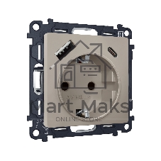 Комплект механизма электрической розетки ALFA Серо-бежевый матовый 2USB A+C 20W (быстрая зарядка) с/з QUANT (AP3700, VM160) MA370010
