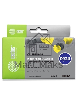 Картридж струйный Cactus CS-EPT0924 (T0924) желтый (6,6 мл) для Epson Stylus C91/ CX4300/ T26/T27/TX106/TX109