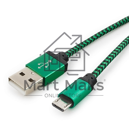 Кабель Gembird USB 2.0 Cablexpert CC-mUSB2gn1m, AM/microBM 5P, 1м, нейлоновая оплетка, алюминиевые разъемы, зеленый, пакет