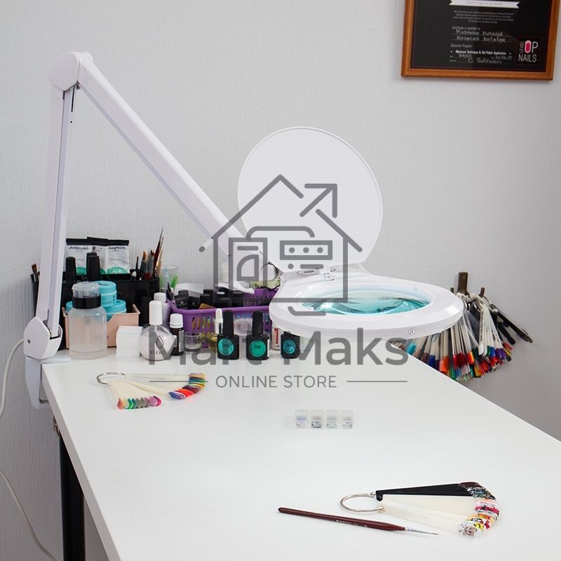 Лупа на струбцине Rexant, круглая, 5D, с подсветкой 72 SMD, сенсорный регулятор яркости, белая