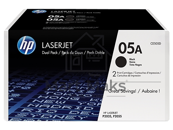 Картридж лазерный комплект HP CE505D черный для LJ P2055/P2035/P2050 (2 упак. х 2300 стр.)